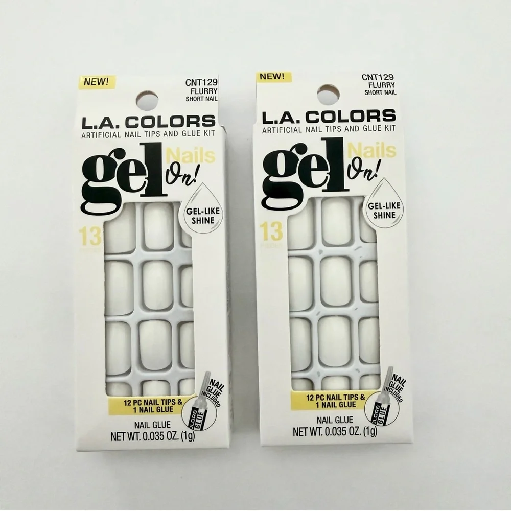 L.A. COLORS Gel On! Artificial Nail Tips & Glue Kit - White 2 Pack Bundle Set
